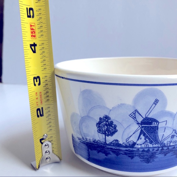 Vintage Windmill Sailboat Ceramic Bowl Planter Container Blue White 5 1/4” - Picture 10 of 15